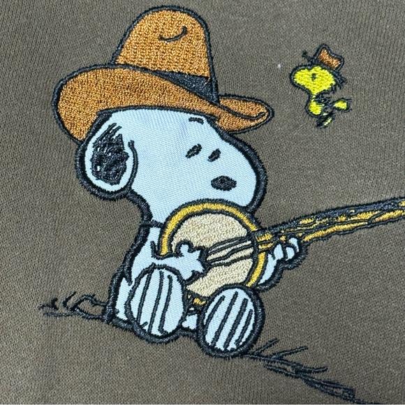 Peanuts Snoopy on Banjo Brown Hoodie Size XL Fleece Lined Athleisure Loungewear - Picture 9 of 9